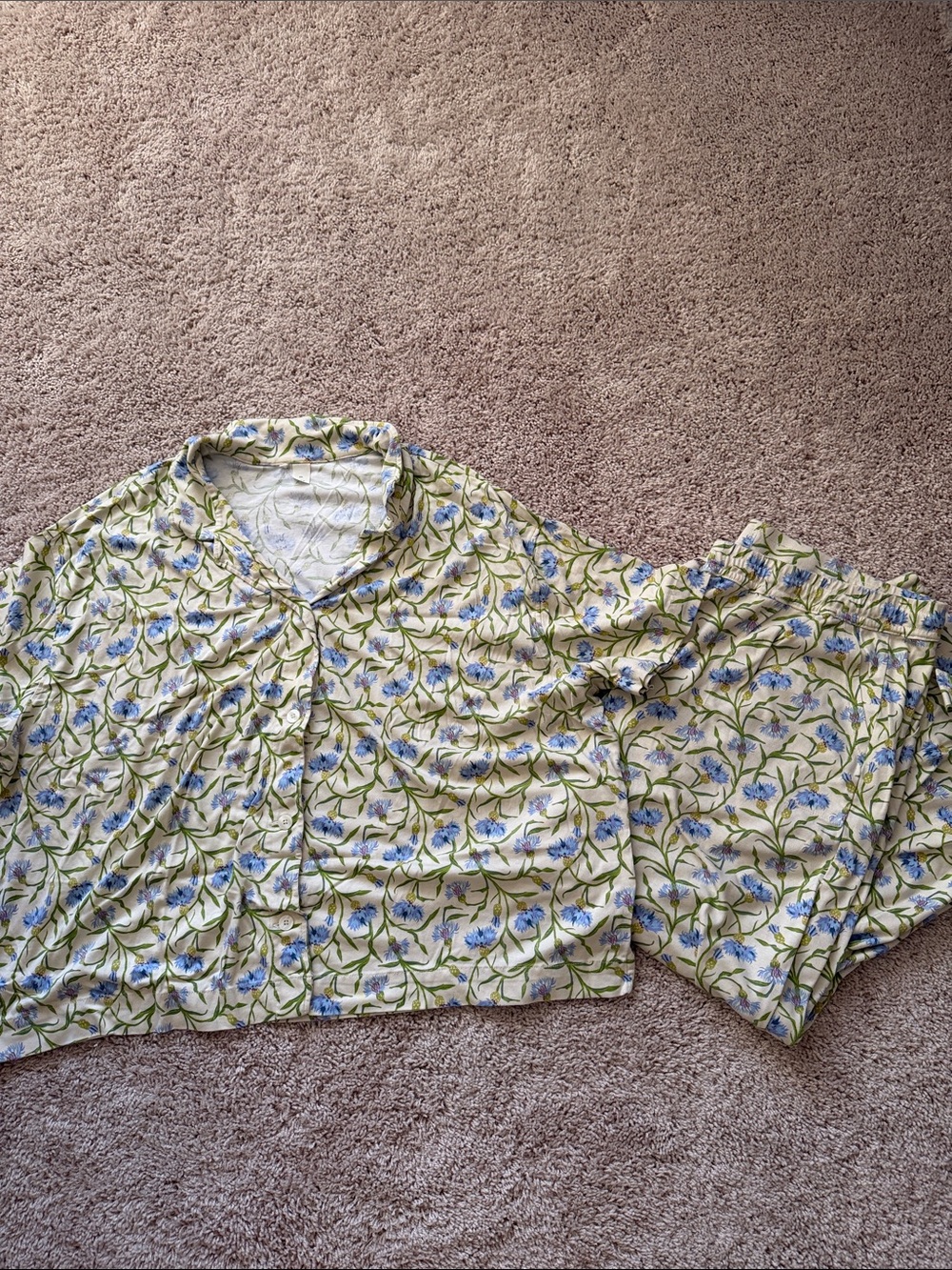 Vera Bradley Cream Floral Button-Front Pajama Set with Blue & Green Print - Picture 5 of 8